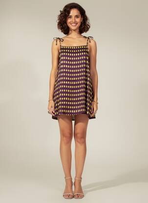 Rochie scurtă croială evazată bretele subțiri violet HOD femeie