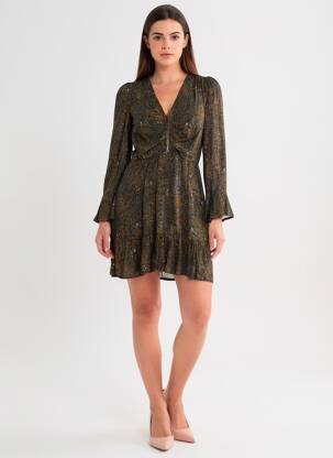 Rochie scurtă croială evazată mâneci lungi verde LOUIZON femeie