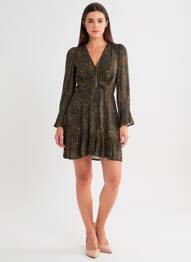 Rochie scurtă croială evazată mâneci lungi verde LOUIZON femme