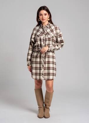 Rochie midi imprimeu fantezie mâneci lungi bej LOUIZON femeie
