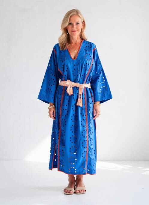 Rochie lungă croială cambrată mâneci 3/4 albastru HOD femme
