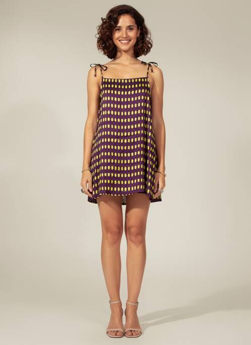 Rochie scurtă croială evazată bretele subțiri violet HOD femme