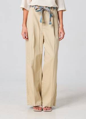 Pantalon larg țesătură poplin mărime normală bej LABDIP femeie