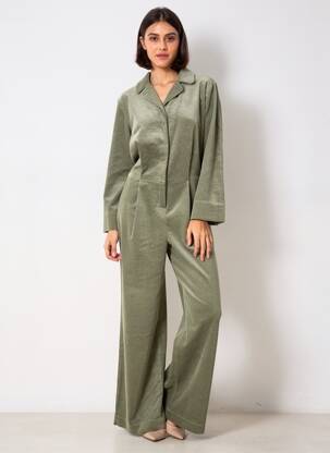 Salopetă-pantalon închidere cu nasturi pe față mâneci lungi verde KARMA KOMA femeie