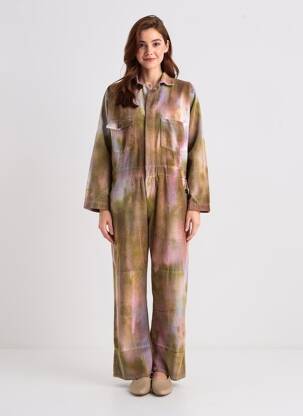 Salopetă-pantalon închidere cu nasturi pe față mâneci lungi verde LOVE AND LET DYE femeie