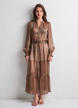 Rochie lungă mâneci lungi mâneci lungi maro LOUIZON femeie