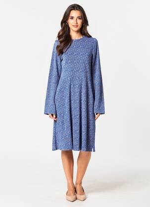 Rochie midi imprimeu fantezie mâneci lungi albastru TRANQUILLO femeie