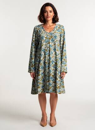 Rochie midi imprimeu fantezie mâneci lungi verde MD'M femeie