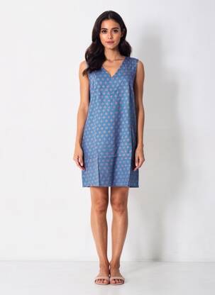 Rochie scurtă fără mâneci fără mâneci albastru COTON DU MONDE femeie