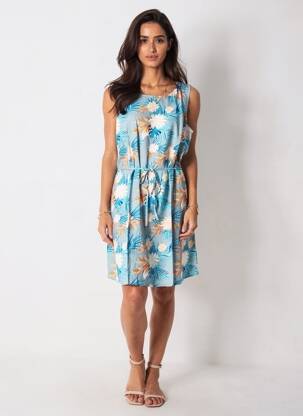 Rochie scurtă fără mâneci fără mâneci albastru COTON DU MONDE femeie