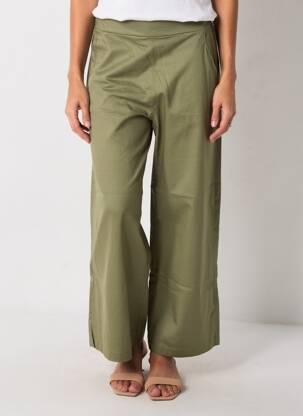 Pantalon larg țesătură poplin mărime normală verde MORE & MORE femeie