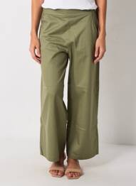 Pantalon larg țesătură poplin mărime normală verde MORE & MORE femme