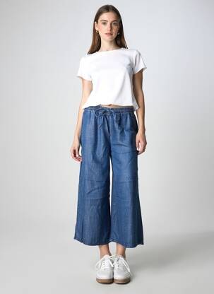 Pantalon larg țesătură poplin mărime normală albastru MORE & MORE femeie