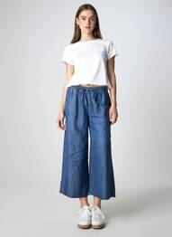 Pantalon larg țesătură poplin mărime normală albastru MORE & MORE femme