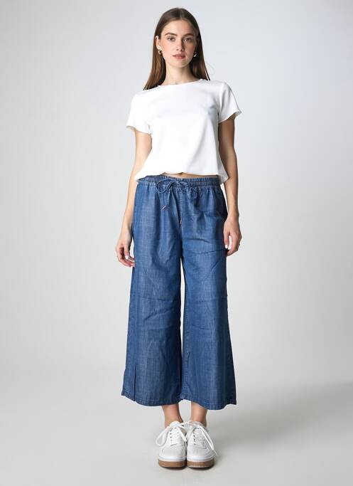 Pantalon larg țesătură poplin mărime normală albastru MORE & MORE femme