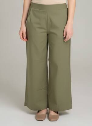 Pantalon drept talie elastică verde MORE & MORE femme
