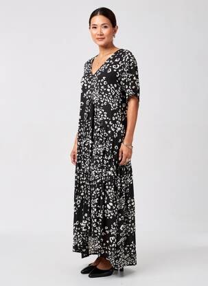 Rochie lungă mâneci scurte mâneci scurte negru ORIENTIQUE NATURALLY femeie