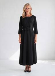 Rochie lungă croială evazată mâneci 3/4 negru MADISON femme