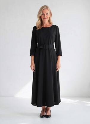 Rochie lungă croială evazată mâneci 3/4 negru MADISON femme