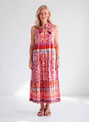 Rochie midi imprimeu fantezie fără mâneci roșu ORIENTIQUE NATURALLY femme