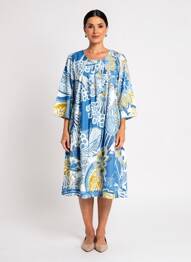 Rochie midi mâneci 3/4 mâneci 3/4 albastru ORIENTIQUE NATURALLY femme