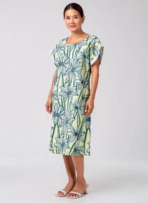 Rochie midi imprimeu fantezie mâneci scurte albastru ORIENTIQUE NATURALLY femeie