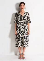 Rochie midi imprimeu fantezie mâneci scurte negru GARCIA femme