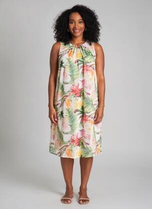 Rochie midi imprimeu fantezie fără mâneci verde MORE & MORE femeie
