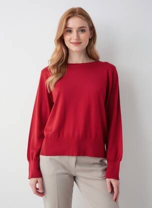 Pulover strânsă pe partea de jos mâneci lungi roșu MORE & MORE femeie