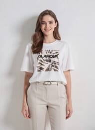 Tricou serigrafie flockată mâneci scurte alb SUZA femme