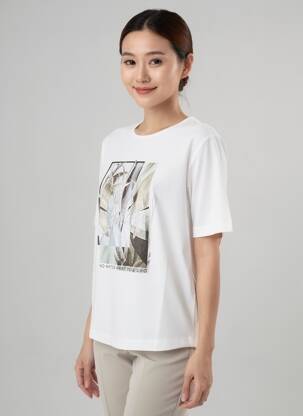 Tricou serigrafie flockată mâneci scurte alb SUZA femeie