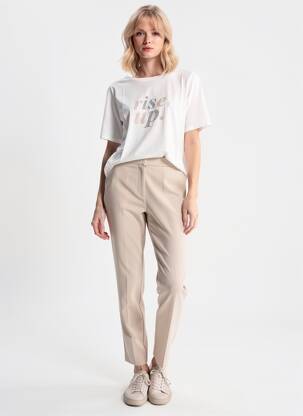 Tricou serigrafie cu strasuri mâneci scurte alb MORE & MORE femeie
