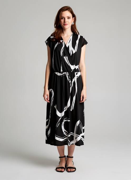 Rochie midi imprimeu fantezie mâneci scurte negru SUZA femme
