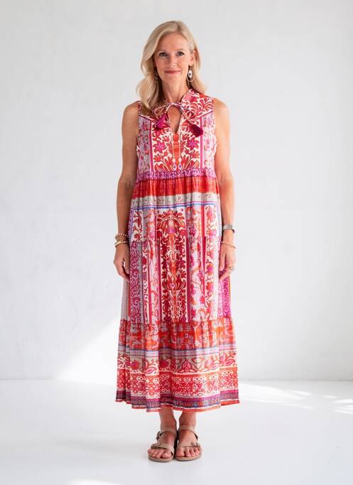 Rochie midi imprimeu fantezie fără mâneci roșu ORIENTIQUE NATURALLY femme