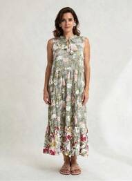Rochie lungă imprimeu fantezie fără mâneci verde ORIENTIQUE NATURALLY femme