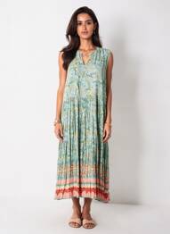 Rochie lungă imprimeu fantezie fără mâneci verde ORIENTIQUE NATURALLY femme