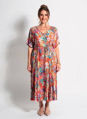 Rochie lungă mâneci scurte mâneci scurte portocalie ORIENTIQUE NATURALLY femeie