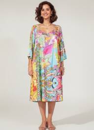 Rochie midi croială fluidă mâneci lungi roz ORIENTIQUE NATURALLY femme