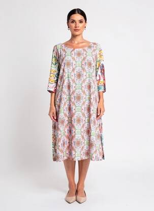 Rochie midi croială fluidă mâneci 3/4 verde ORIENTIQUE NATURALLY femme