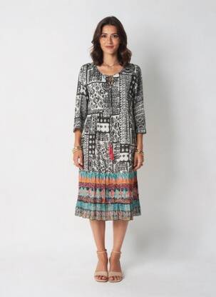 Rochie midi mâneci 3/4 mâneci 3/4 negru ORIENTIQUE NATURALLY femeie