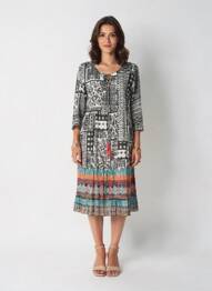 Rochie midi mâneci 3/4 mâneci 3/4 negru ORIENTIQUE NATURALLY femeie