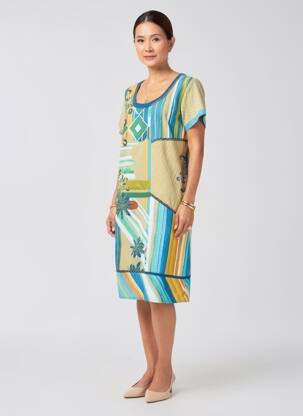 Rochie midi imprimeu fantezie mâneci scurte albastru ORIENTIQUE NATURALLY femeie