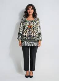 Bluză imprimeu fantezie mâneci lungi negru ORIENTIQUE NATURALLY femme