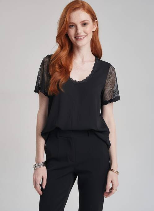 Tricou croială cambrată mâneci scurte negru PAUSE CAFE femme