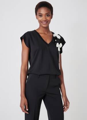 Top țesătură jersey mâneci scurte negru PAOLA TIENFORTI femeie