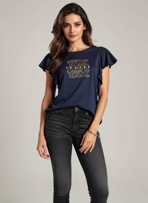 Tricou serigrafie mâneci scurte albastru YES.ZEE femeie