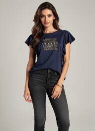 Tricou serigrafie mâneci scurte albastru YES.ZEE femme