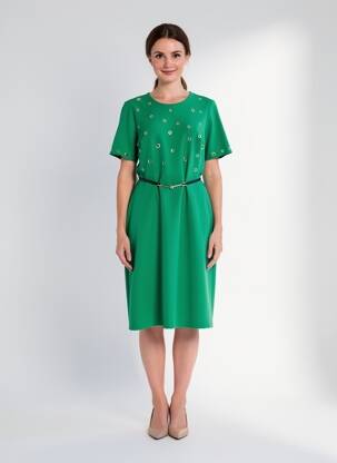 Rochie midi țesătură crep mâneci scurte verde SONIA K femeie