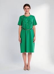Rochie midi țesătură crep mâneci scurte verde SONIA K femme