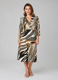 Rochie midi croială fluidă mâneci 3/4 maro DIVAS femme